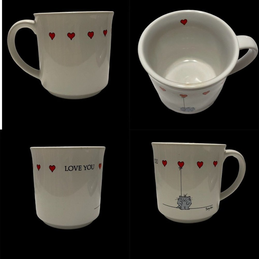 Vintage Sandra Boynton Cat Heart Balloon LOVE YOU❤️ Mug Coffee Cup tea White